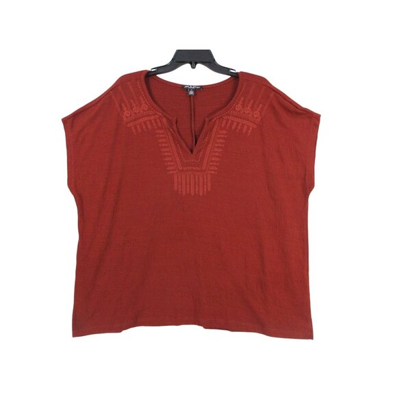 Cable & Gauge Womens Rust Red Embroidered Top Size - 1X - Picture 1 of 9